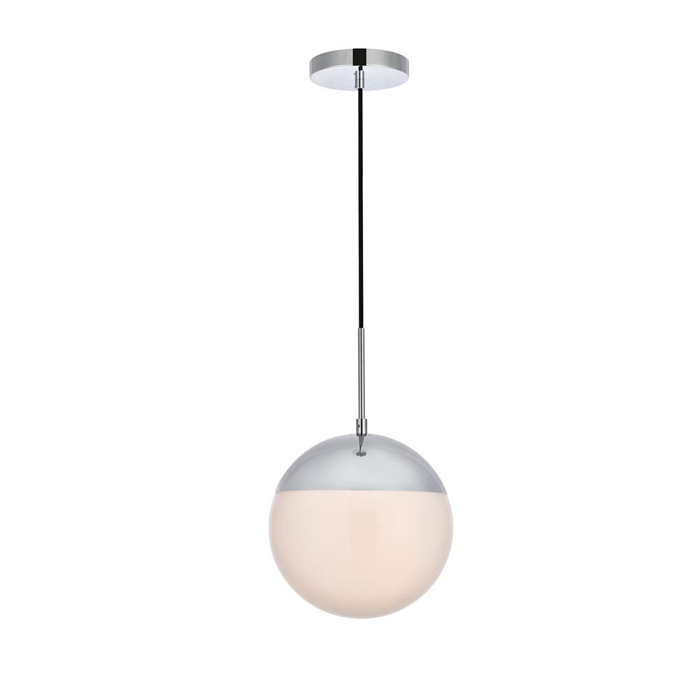 Elegant Lighting Eclipse 1 Light Chrome Pendant With Frosted White Glass