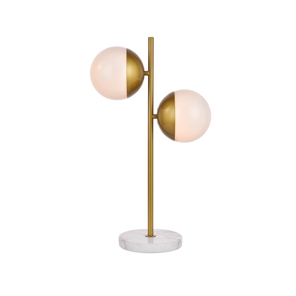 Elegant Lighting Eclipse 2 Lights Brass Table Lamp With Frosted White Glass
