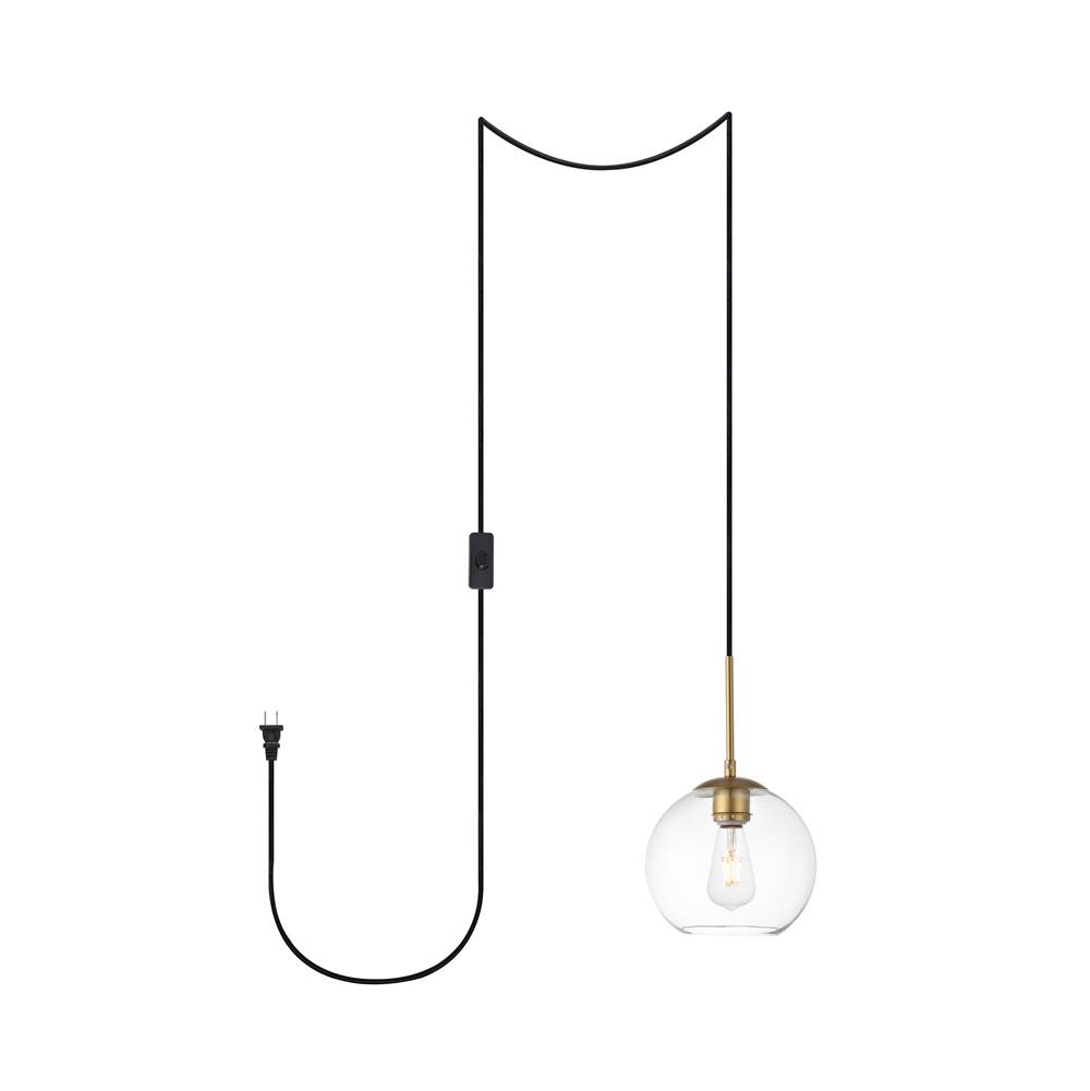 Elegant Lighting Baxter 1 Light brass plug-in pendant With Clear Glass