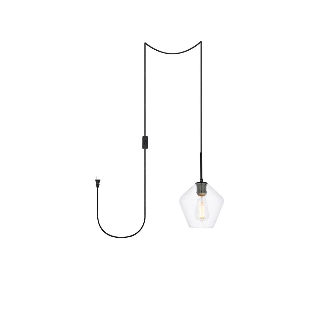 Elegant Lighting Gene 1 light Black and Clear glass plug-in pendant
