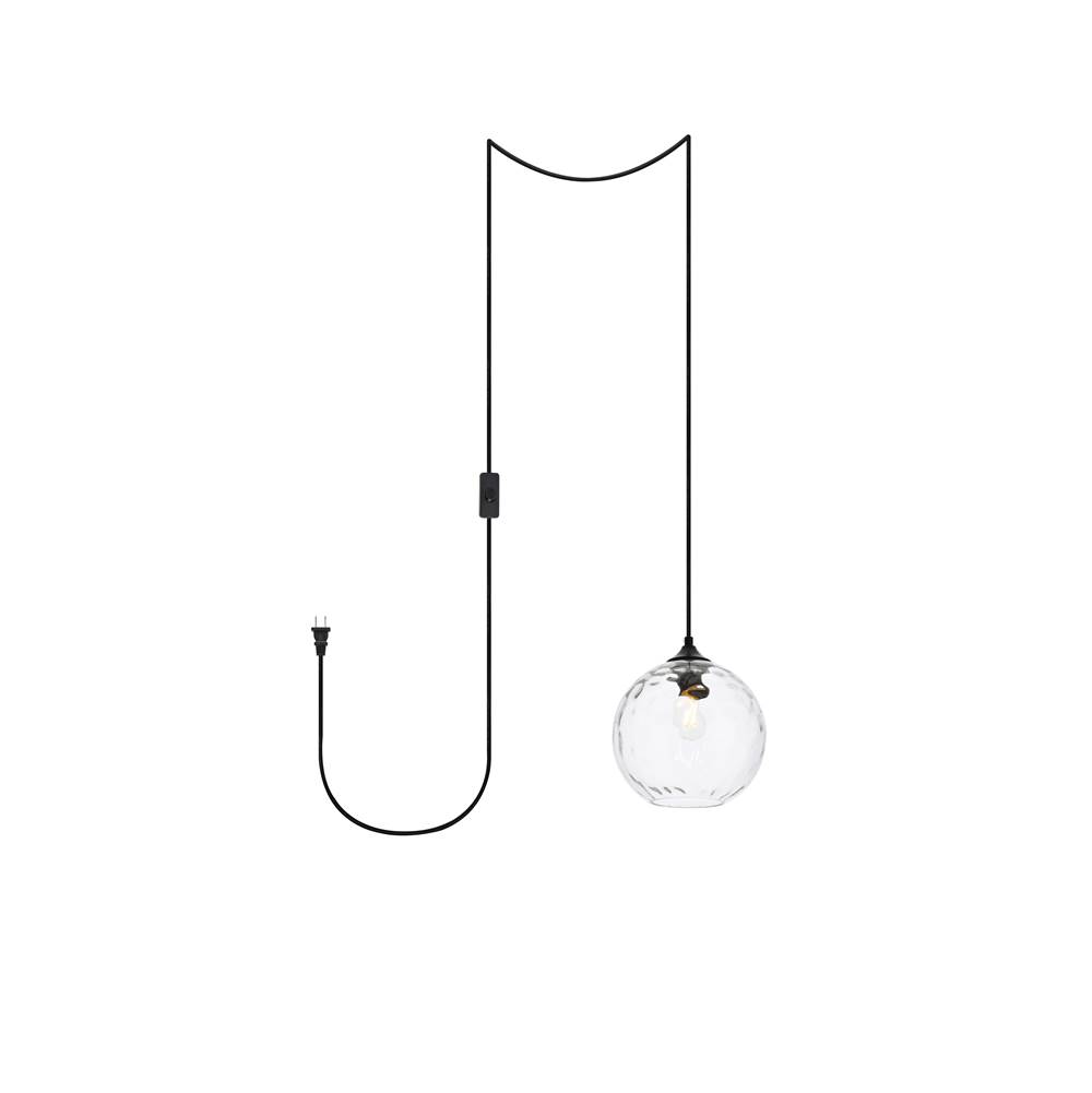 Elegant Lighting Cashel 1 light Black and Clear glass plug-in pendant