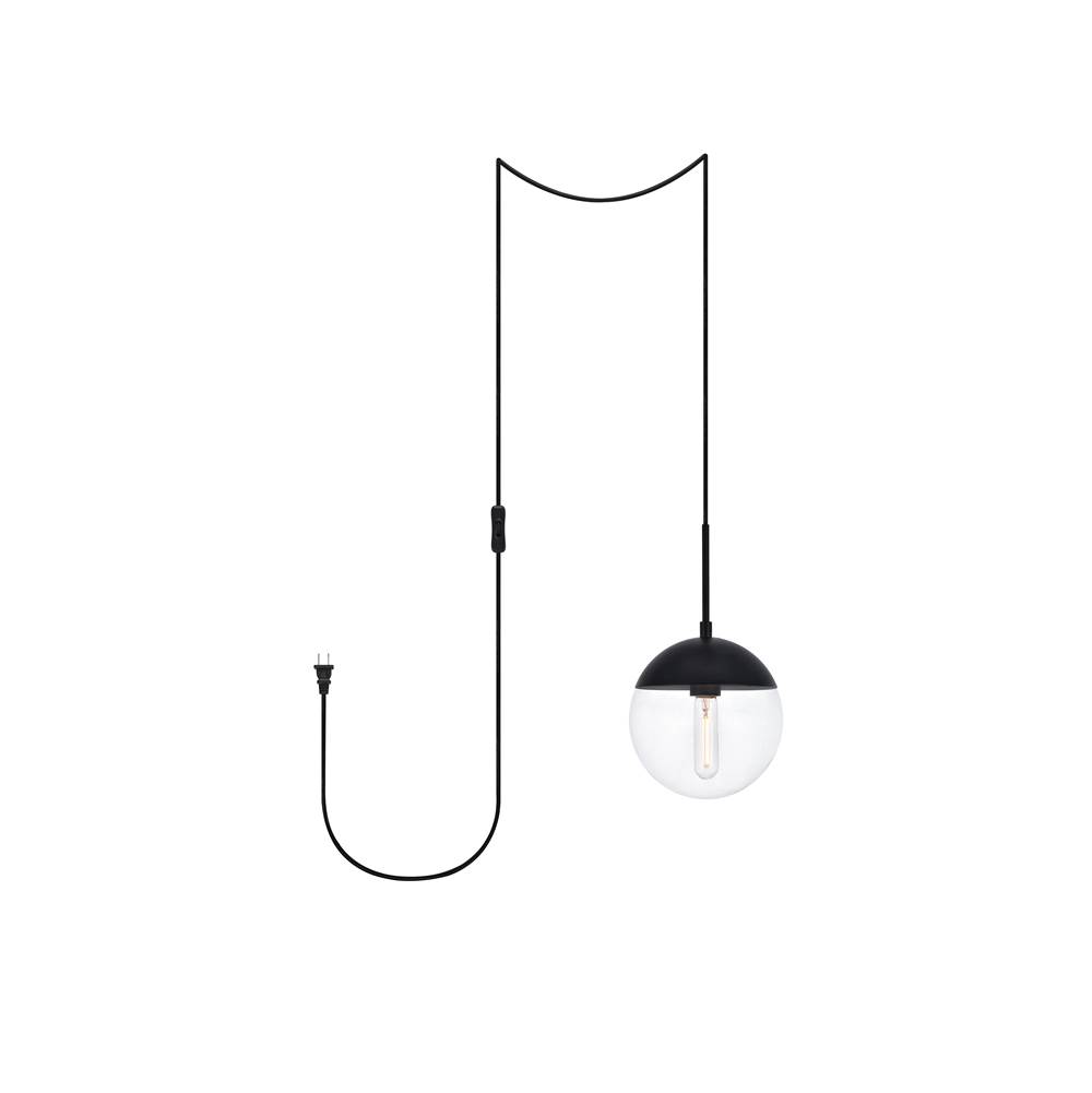 Elegant Lighting Eclipse 1 Light Black plug in pendant With Clear Glass
