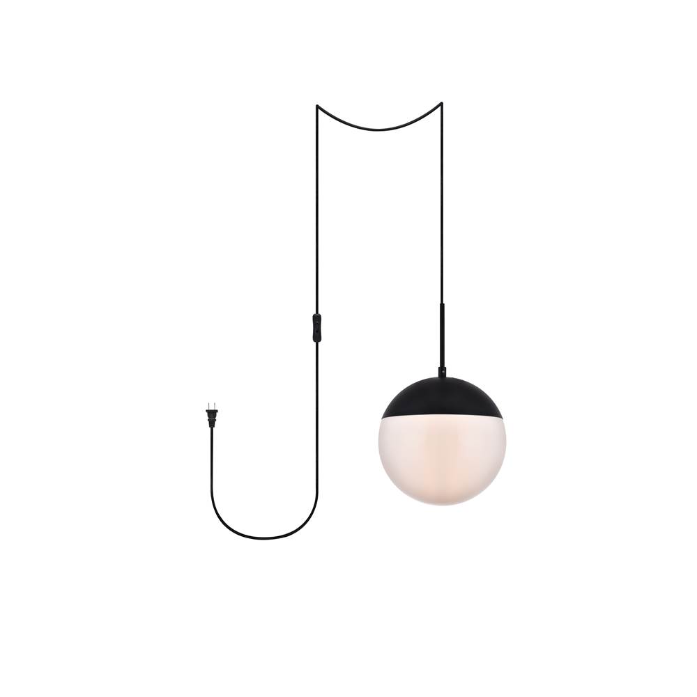 Elegant Lighting Eclipse 1 Light Black plug in pendant With Frosted White Glass