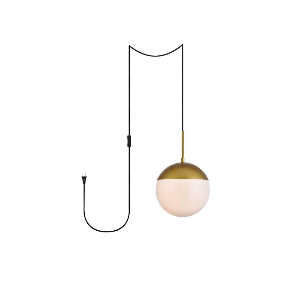 Elegant Lighting Eclipse 1 Light Brass plug in pendant With Frosted White Glass