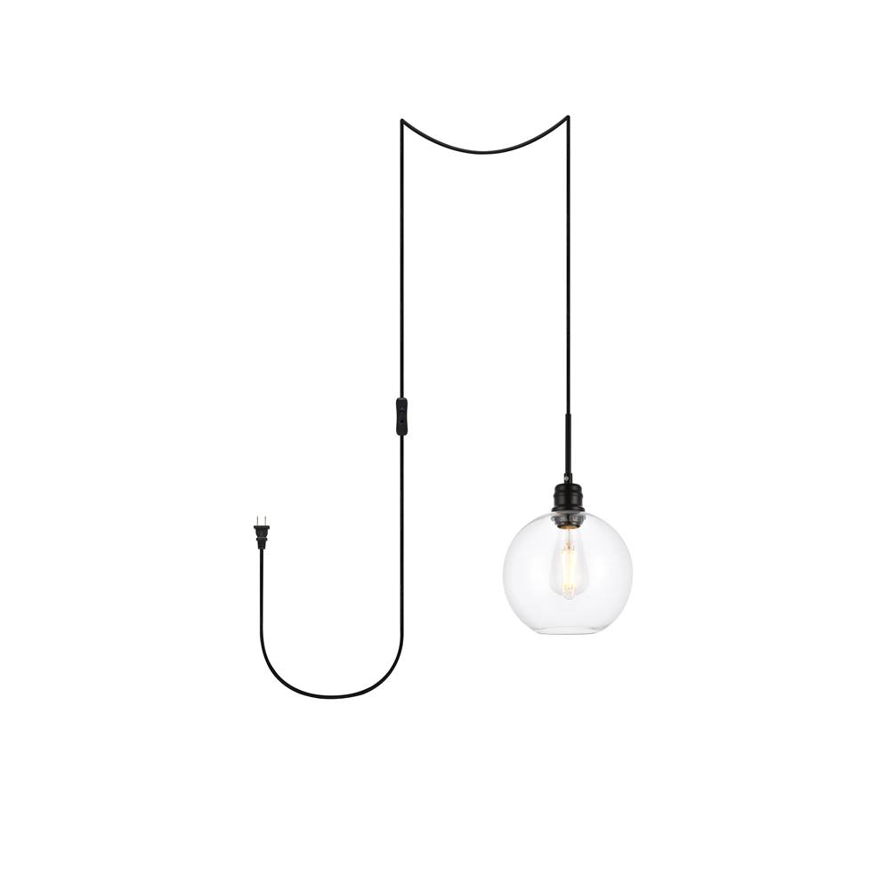 Elegant Lighting Emett 1 light Black and Clear glass plug in pendant