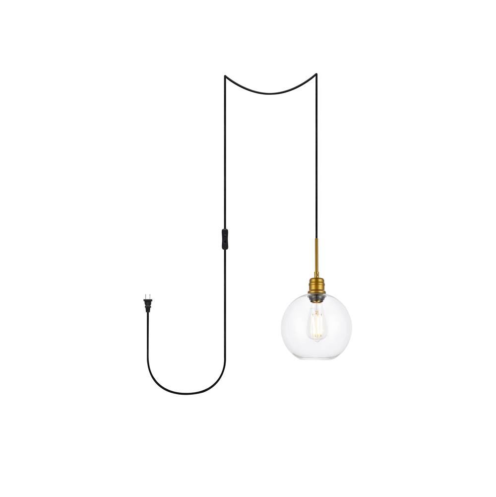 Elegant Lighting Emett 1 light Brass and Clear glass plug in pendant