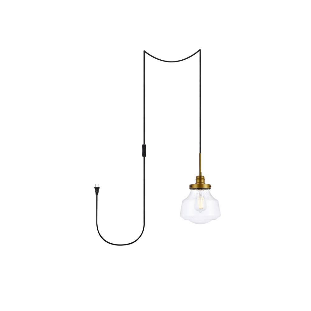 Elegant Lighting Lyle 1 light Brass and Clear seeded glass plug in pendant