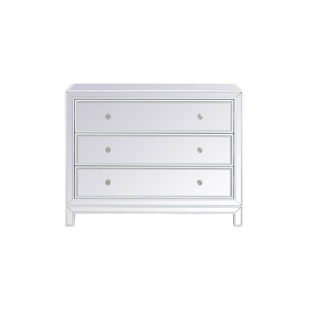 Elegant Lighting 40 Inch Mirrored Three Drawer Cabinet In White