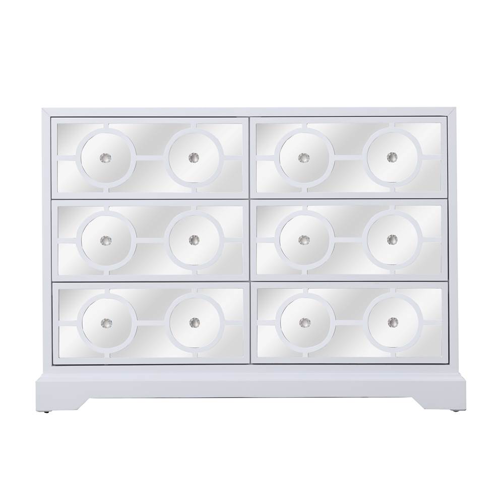 Elegant Lighting 48 In. Mirrored Six Drawer Cabinet In White