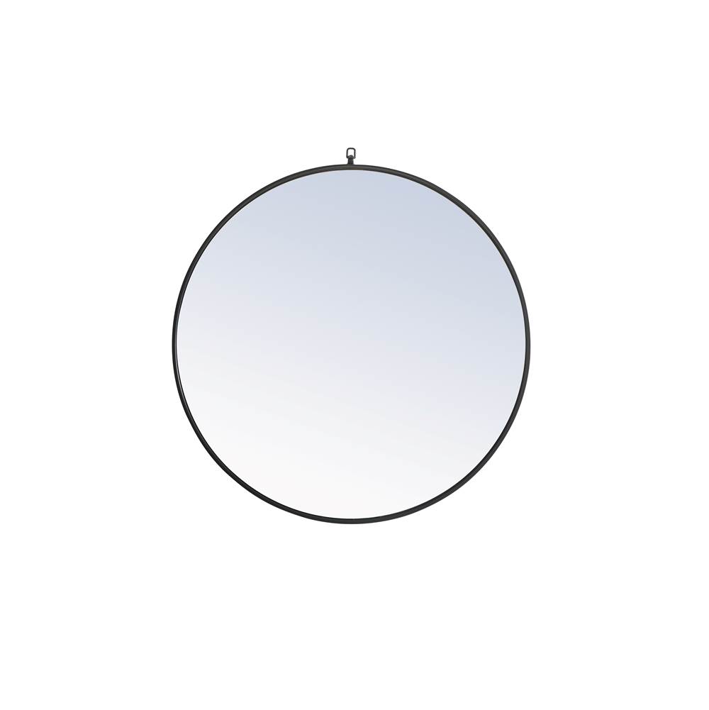 Elegant Lighting Metal Frame Round Mirror With Decorative Hook 36 Inch Black Finish