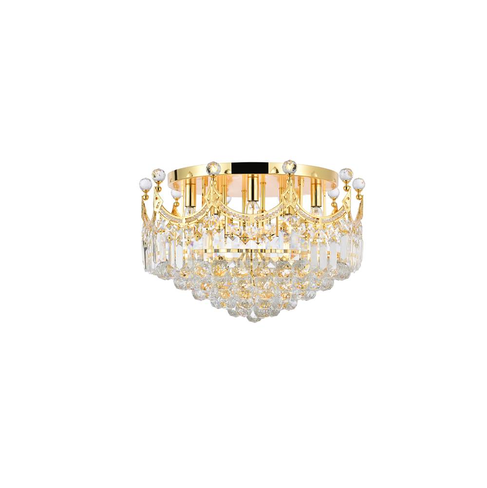Elegant Lighting Corona 9 Light Gold Flush Mount Clear Royal Cut Crystal