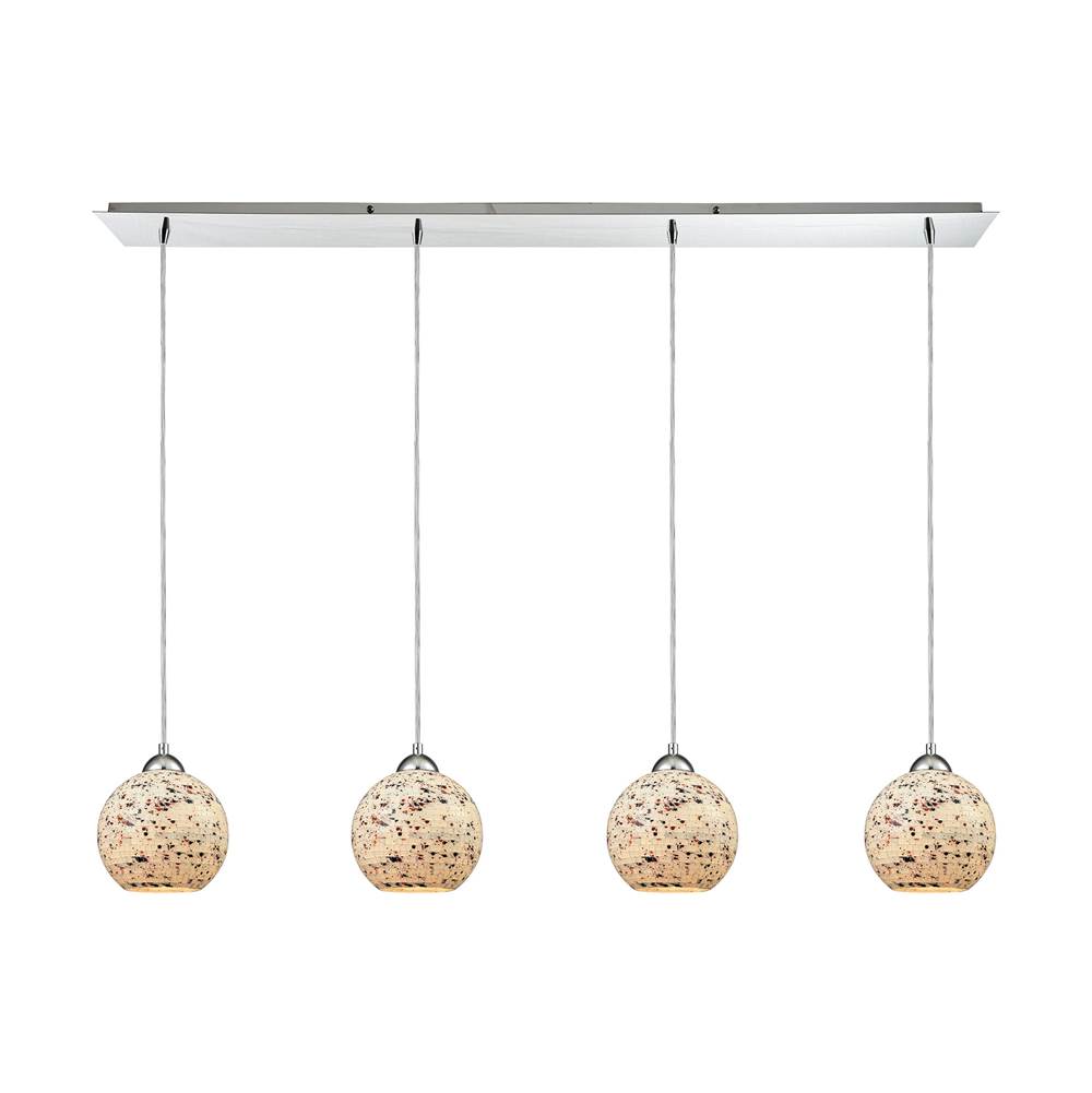 Elk Lighting Spatter 4-Light Linear Pendant Fixture in Polished Chrome with Spatter Mosaic Glass