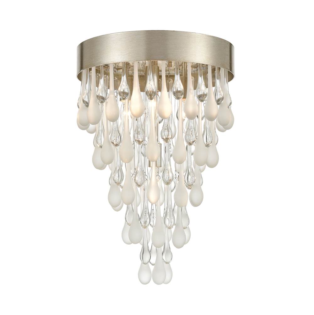 Elk Lighting Morning Frost 4-Light Flush Mount in Silver Leaf With Clear and Frosted Glass Drops