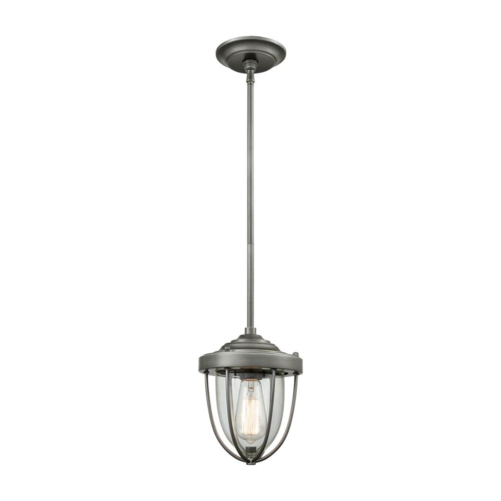 Elk Lighting Sturgis 1-Light Mini Pendant in Weathered Zinc With Clear Blown Glass