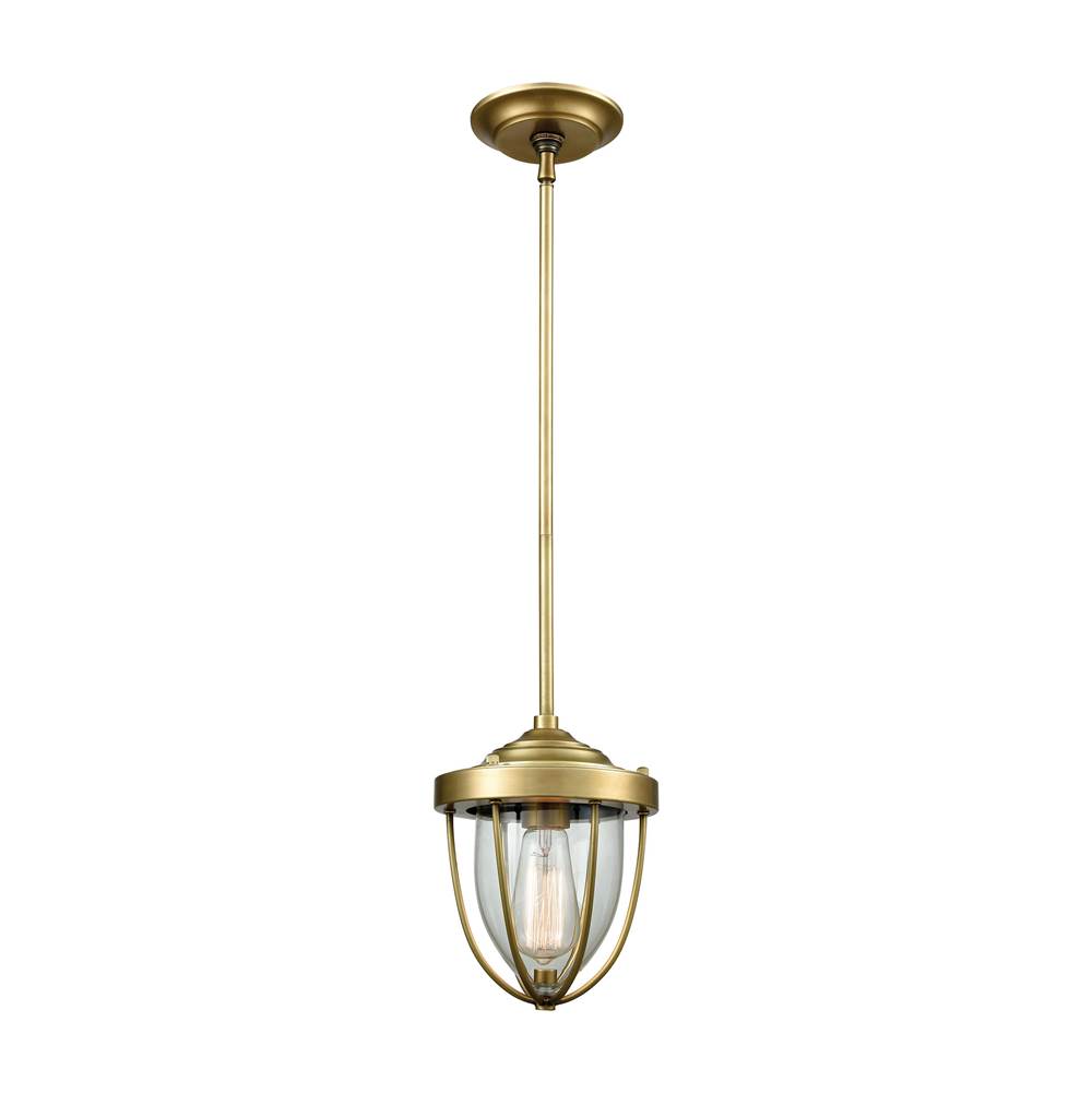 Elk Lighting Sturgis 1-Light Mini Pendant in Satin Brass With Clear Blown Glass