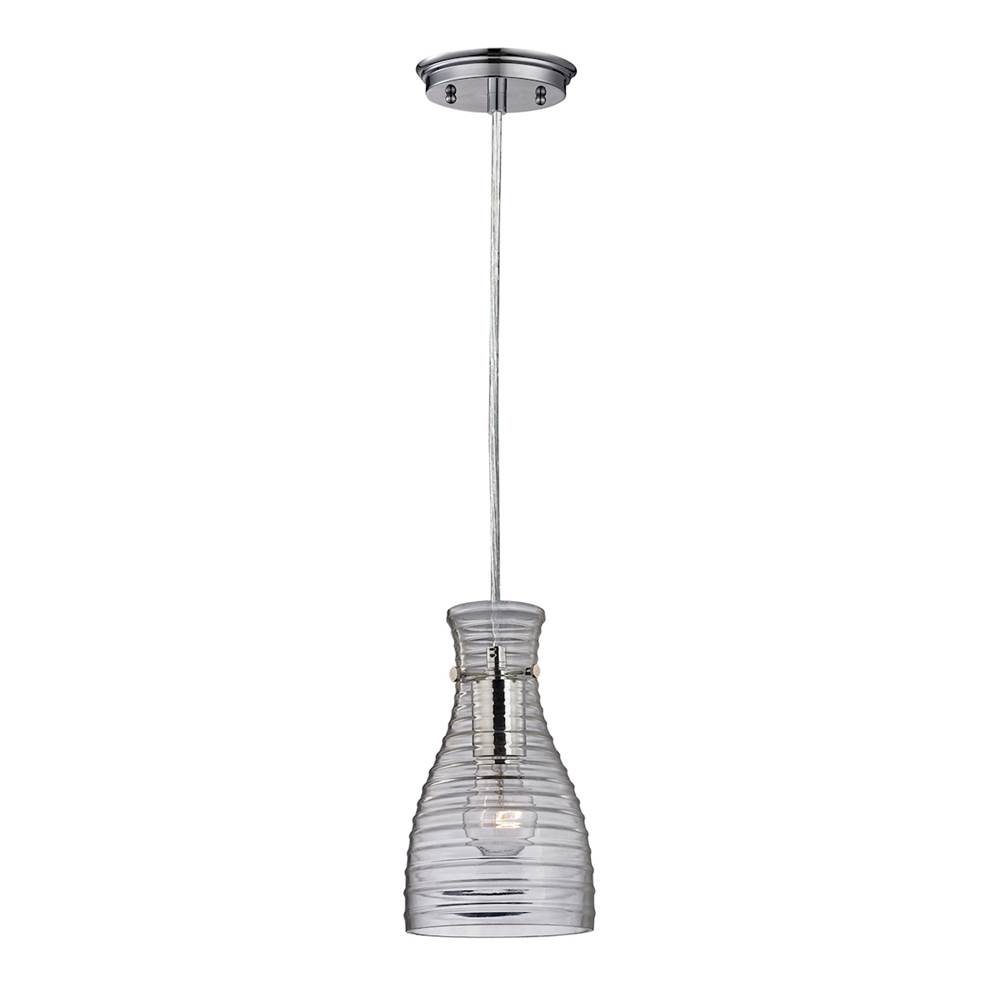 Elk Lighting Strata 1-Light Mini Pendant in Polished Chrome With Ribbed Blown Glass