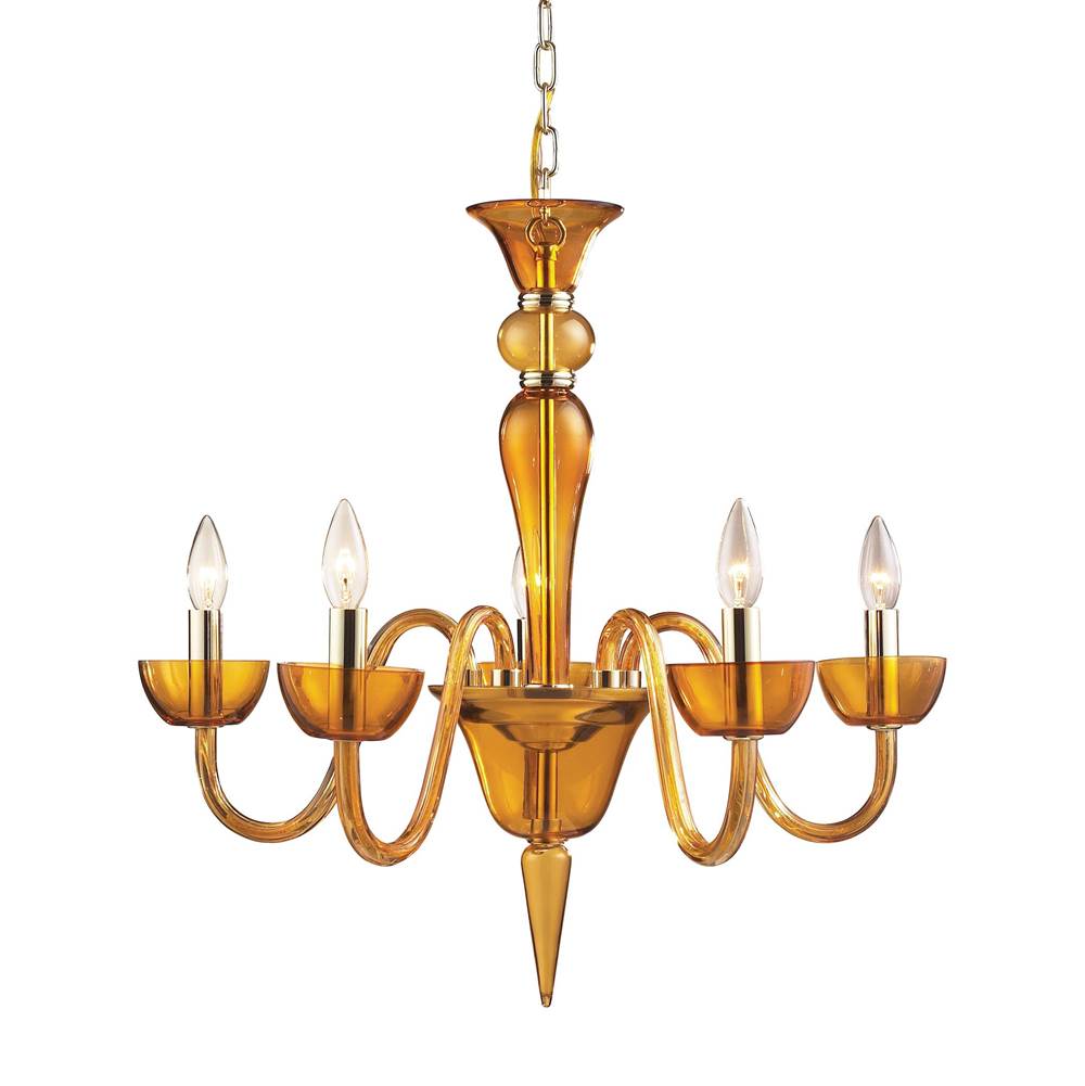 Elk Lighting Vidriana Collection 5-Light Chandelier in Amber Glass With Polished Chrome Accen