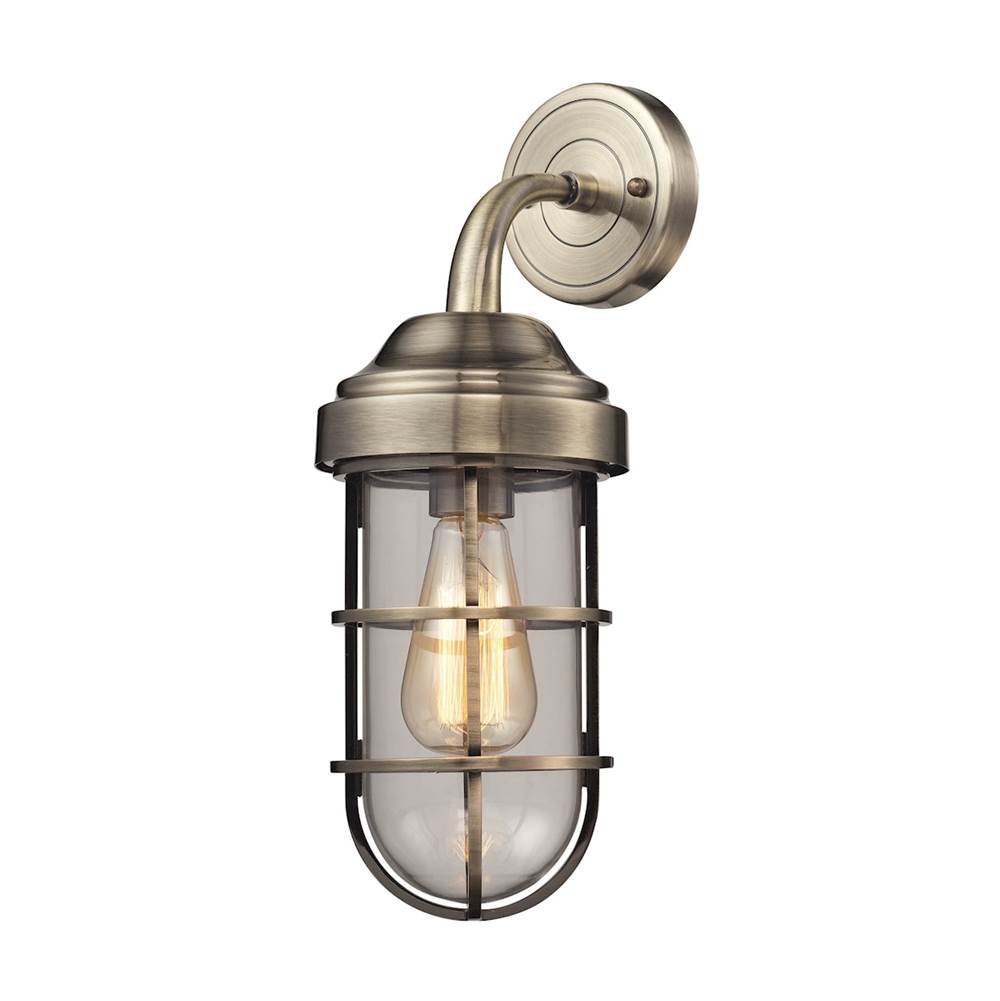 Elk Lighting Seaport 1-Light Wall Lamp in Antique Brass With Clear Glass