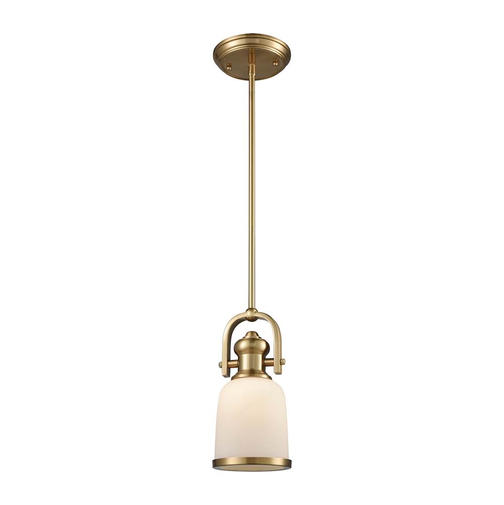 Elk Lighting Brooksdale 1-Light Mini Pendant in Satin Brass With White Glass