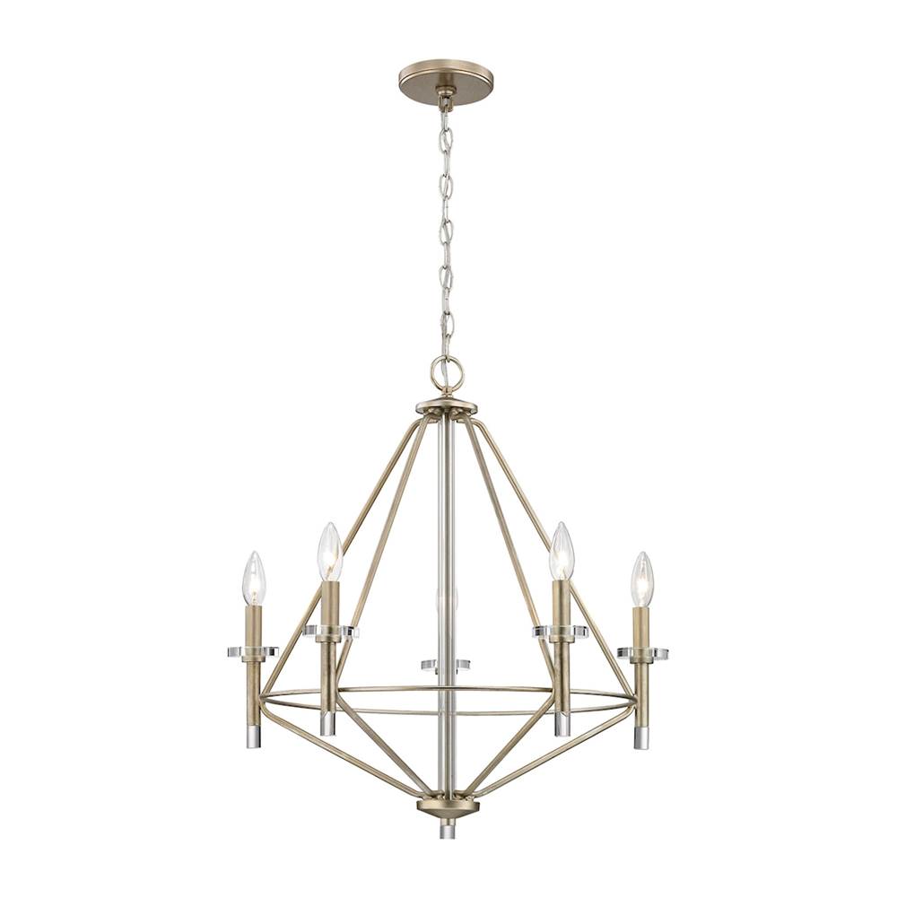Elk Lighting Lacombe 5-Light Chandelier in Aged Silver With Clear Glass Accents