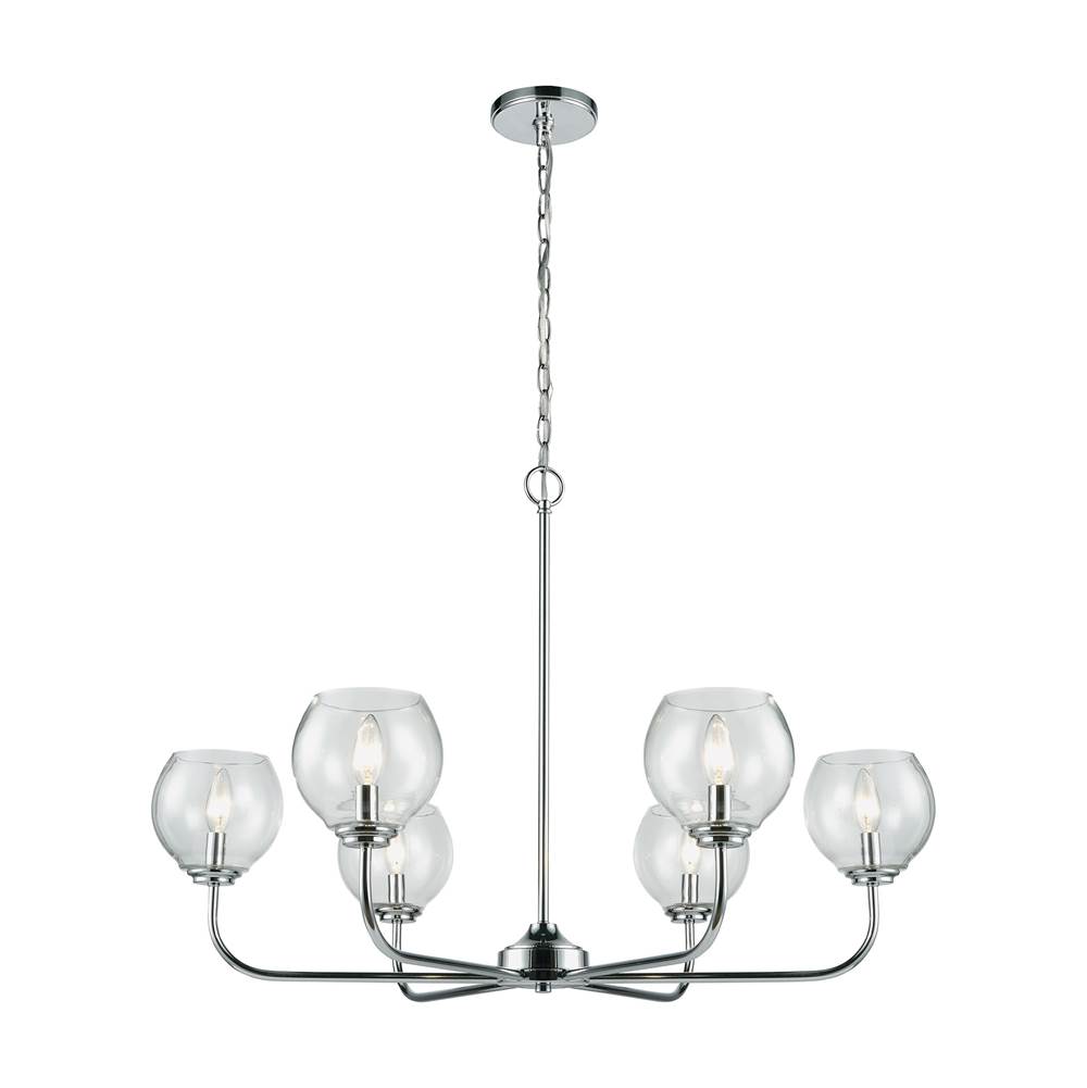 Elk Lighting Emory 6-Light Chandelier in Polished Chrome With Clear Blown Glass