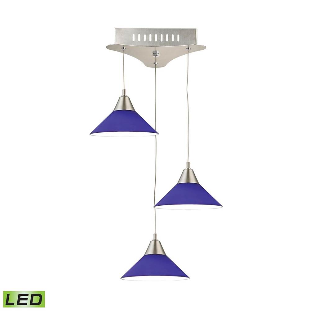 Elk Lighting Cono Triple LED Pendant Complete With Blue Glass Shade and Holder
