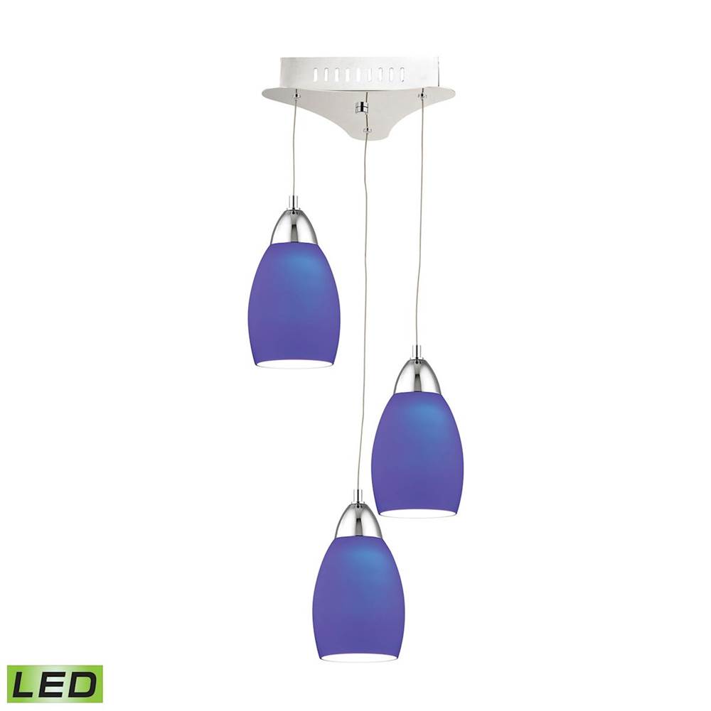 Elk Lighting Buro Triple LED Pendant Complete With Blue Glass Shade and Holder