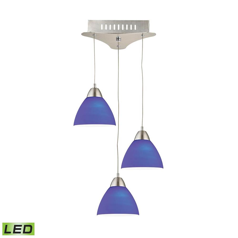 Elk Lighting Piatto Integrated LED Triangular Mini Pendant Fixture With Blue Glass Shades