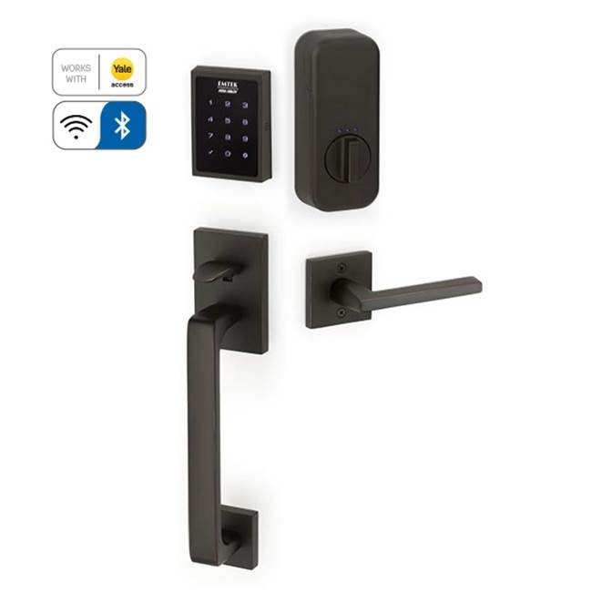 Emtek Electronic EMPowered Motorized Touchscreen Keypad Smart Lock Entry Set with Baden Grip - works with Yale Access, Cortina Lever, LH, US10B