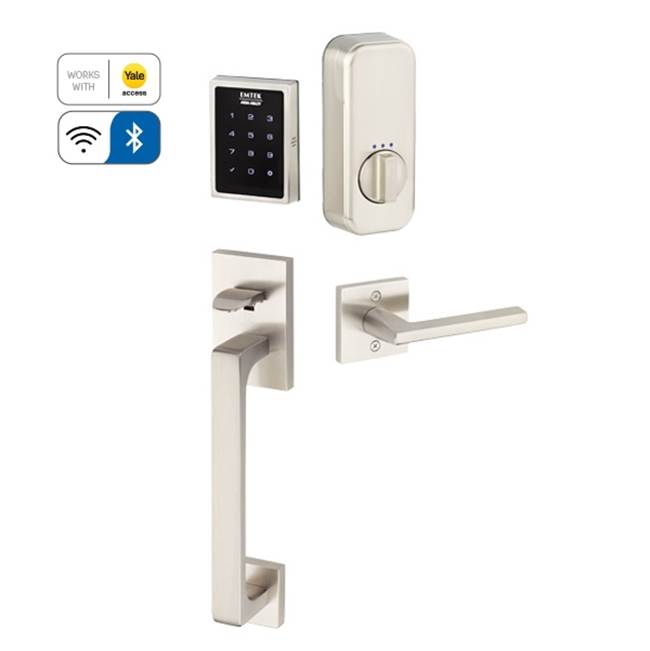 Emtek Electronic EMPowered Motorized Touchscreen Keypad Smart Lock Entry Set with Baden Grip - works with Yale Access, Cortina Lever, LH, US15