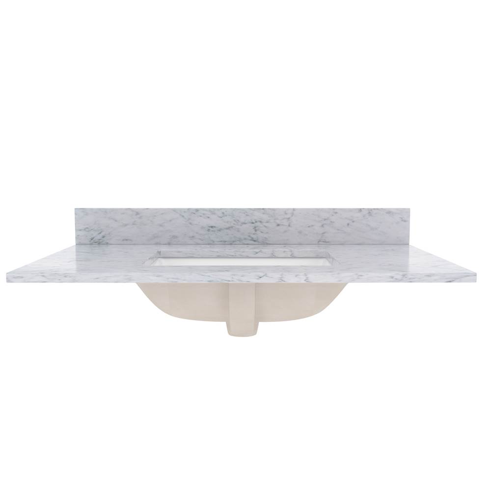 CRAFT + MAIN 37'' Carrara White Marble top with White Rectangular Bowl