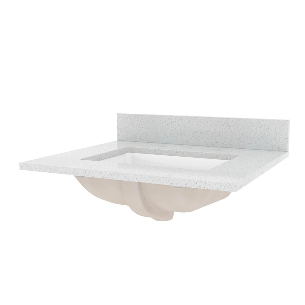 CRAFT + MAIN 25'' Silver Crystal White Engineered Stone Top with White Rectangular Bowl