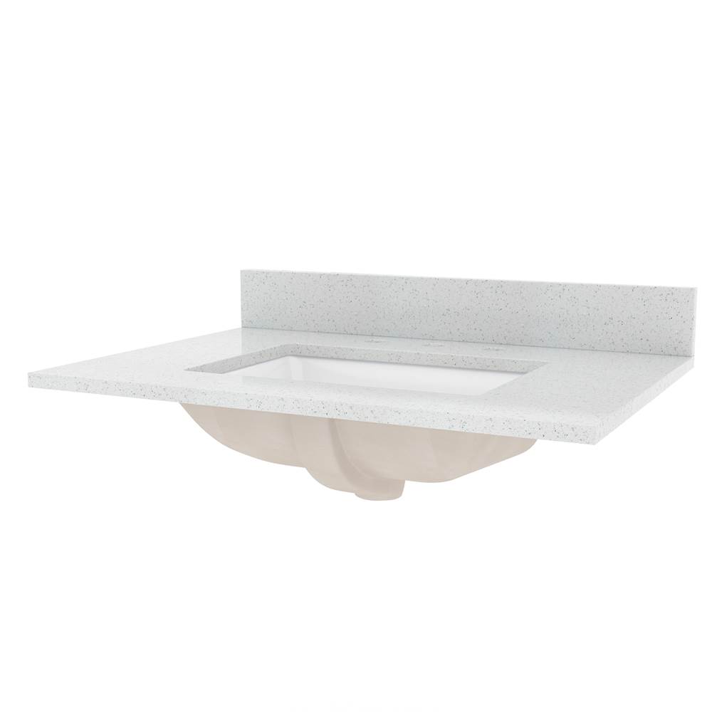 CRAFT + MAIN 31'' Silver Crystal White Engineered Stone Top with White Rectangular Bowl