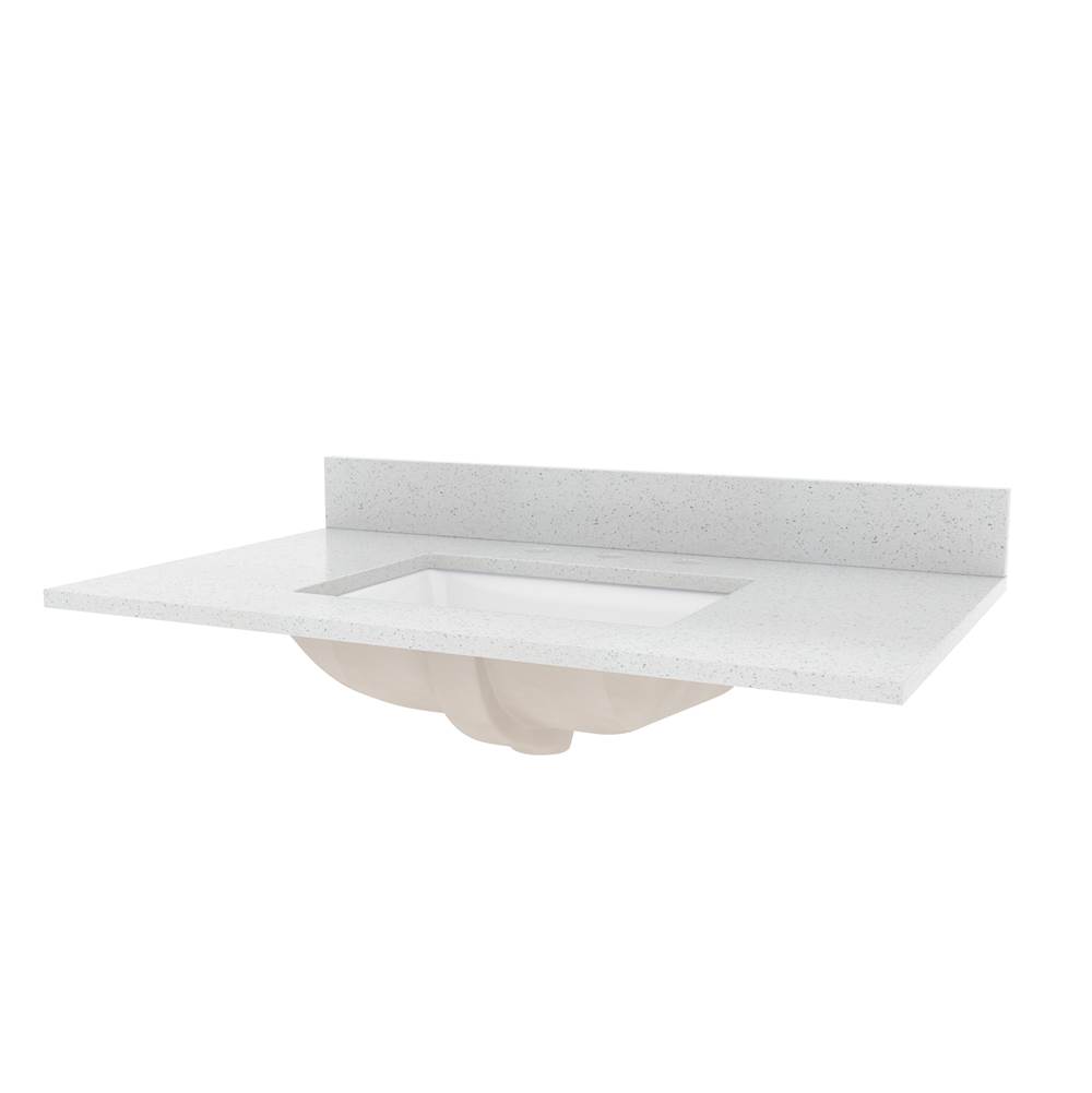 CRAFT + MAIN 37'' Silver Crystal White Engineered Stone Top with White Rectangular Bowl