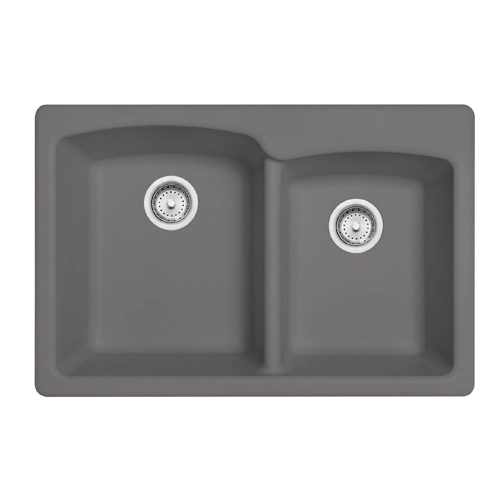 Franke Ellipse 33.0-in. x 22.0-in. Granite Dual Mount Double Bowl Kitchen Sink in Stone Grey