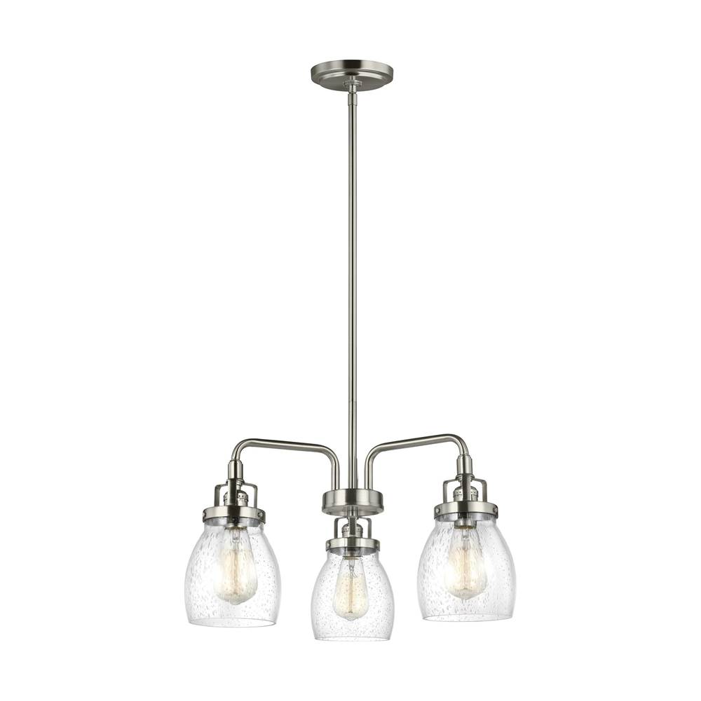 Generation Lighting Belton Transitional 3-Light Indoor Dimmable Ceiling Chandelier Pendant Light In Brushed Nickel Silver Finish With Clear Seeded Glass Shades