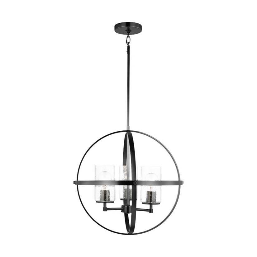 Generation Lighting Alturas Indoor Dimmable 3-Light Single Tier Chandelier In Pewter Bronze With Spherical Steel Frame And Cylindrical Clear Seeded Glass Shades