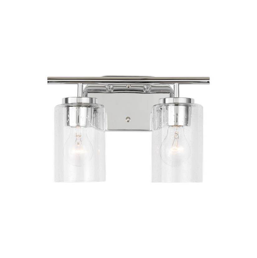Generation Lighting Oslo Dimmable 2-Light Wall Bath Sconce In A Chrome Finish With Clear Seeded Glass Shade