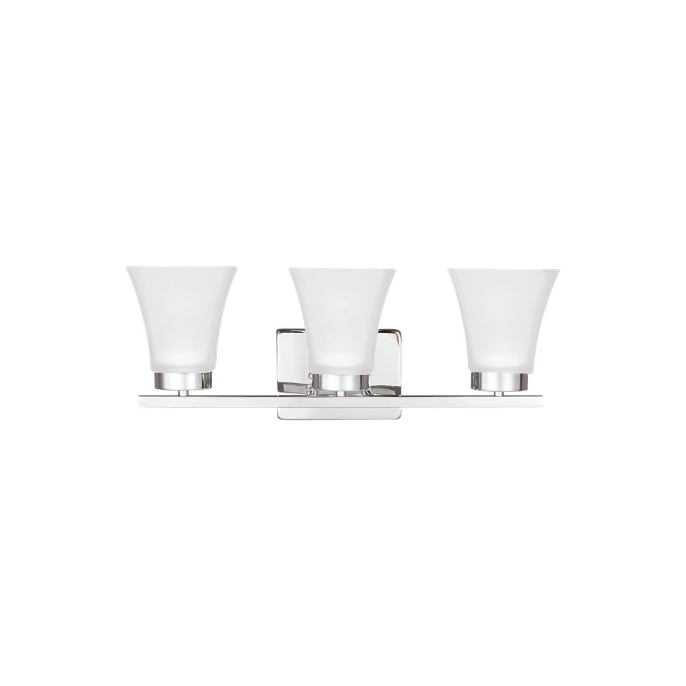 Generation Lighting Bayfield Contemporary 3-Light Indoor Dimmable Bath Vanity Wall Sconce In Chrome Silver Finish With Satin Etched Glass Shades
