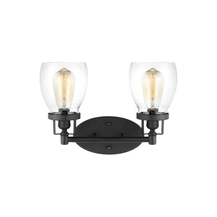 Generation Lighting Belton Transitional 2-Light Indoor Dimmable Bath Vanity Wall Sconce In Midnight Black Finish With Clear Seeded Glass Shades