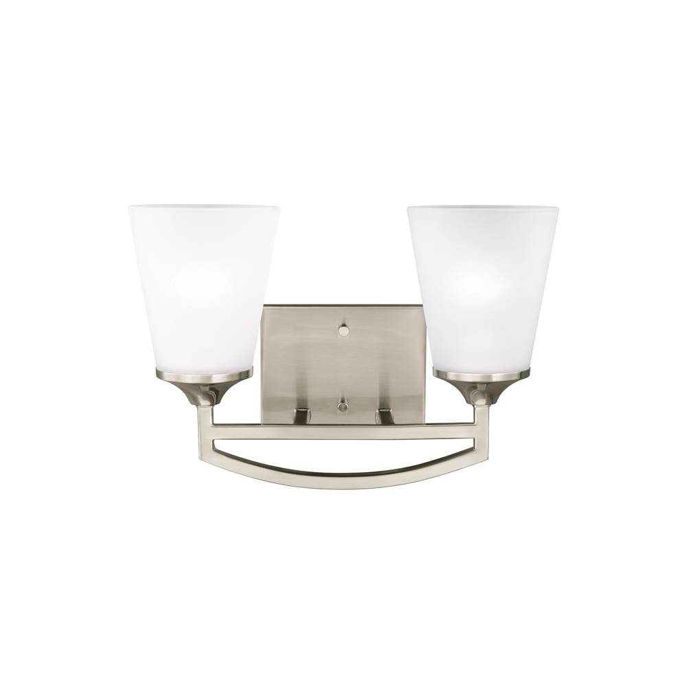 Generation Lighting Hanford Traditional 2-Light Indoor Dimmable Bath Vanity Wall Sconce In Brushed Nickel Silver Finish With Satin Etched Glass Shades