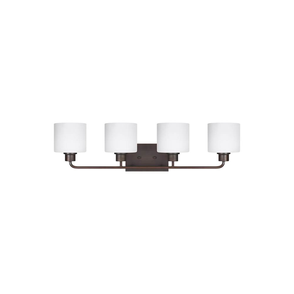 Generation Lighting Canfield Modern 4-Light Led Indoor Dimmable Bath Vanity Wall Sconce In Bronze Finish With Etched White Inside Glass Shades