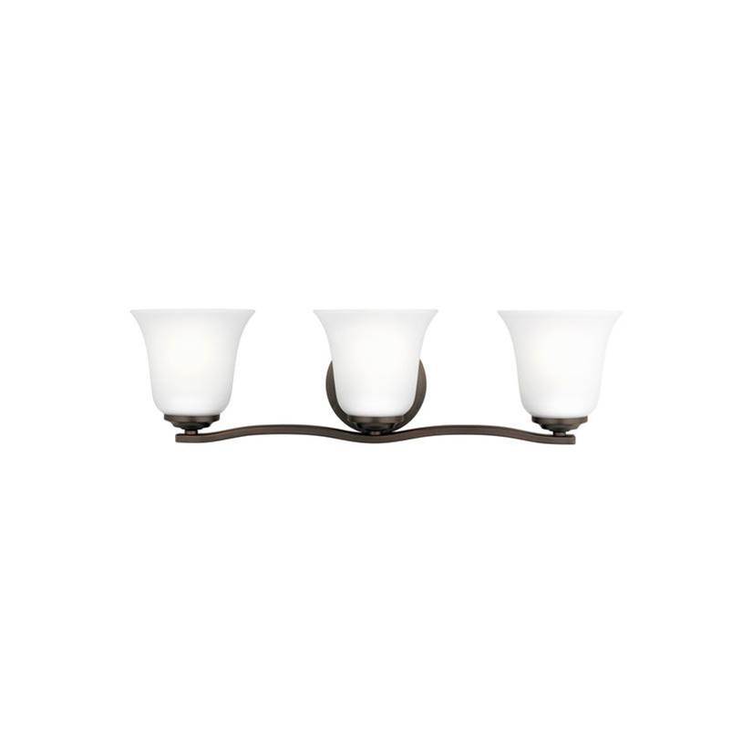Generation Lighting Emmons Traditional 3-Light Led Indoor Dimmable Bath Vanity Wall Sconce In Bronze Finish With Satin Etched Glass Shades