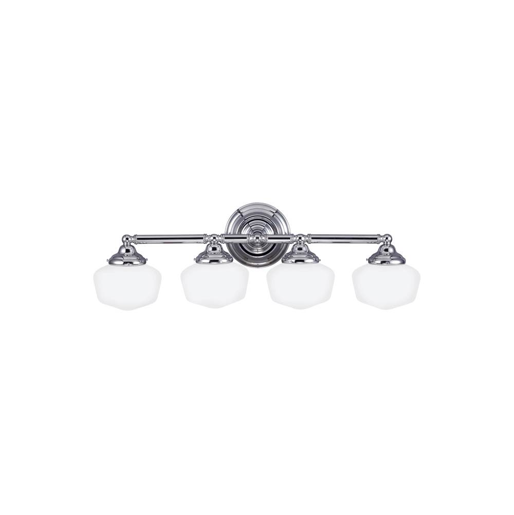 Generation Lighting Academy Transitional 4-Light Indoor Dimmable Bath Vanity Wall Sconce In Chrome Silver Finish With Satin White Glass