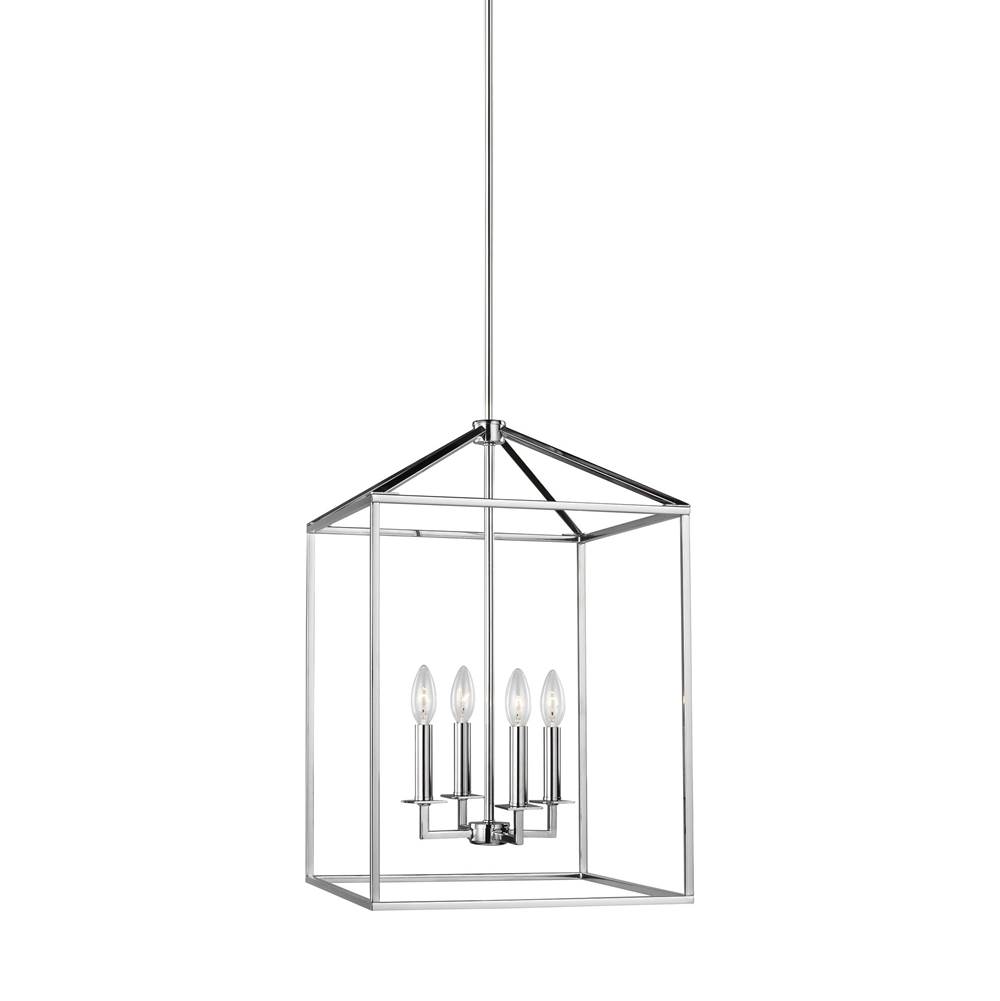 Generation Lighting Perryton Transitional 4-Light Led Indoor Dimmable Medium Ceiling Pendant Hanging Chandelier Light In Chrome Silver Finish