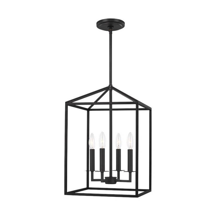 Generation Lighting Perryton Transitional 4-Light Led Indoor Dimmable Small Ceiling Pendant Hanging Chandelier Light In Midnight Black Finish