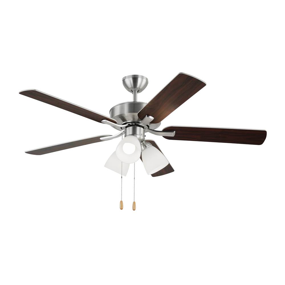 Generation Lighting Linden 52 LED 3 Ceiling Fan in Brushed Steel with Silver / American Walnut Reversible Blades and Fitter Light Kit
