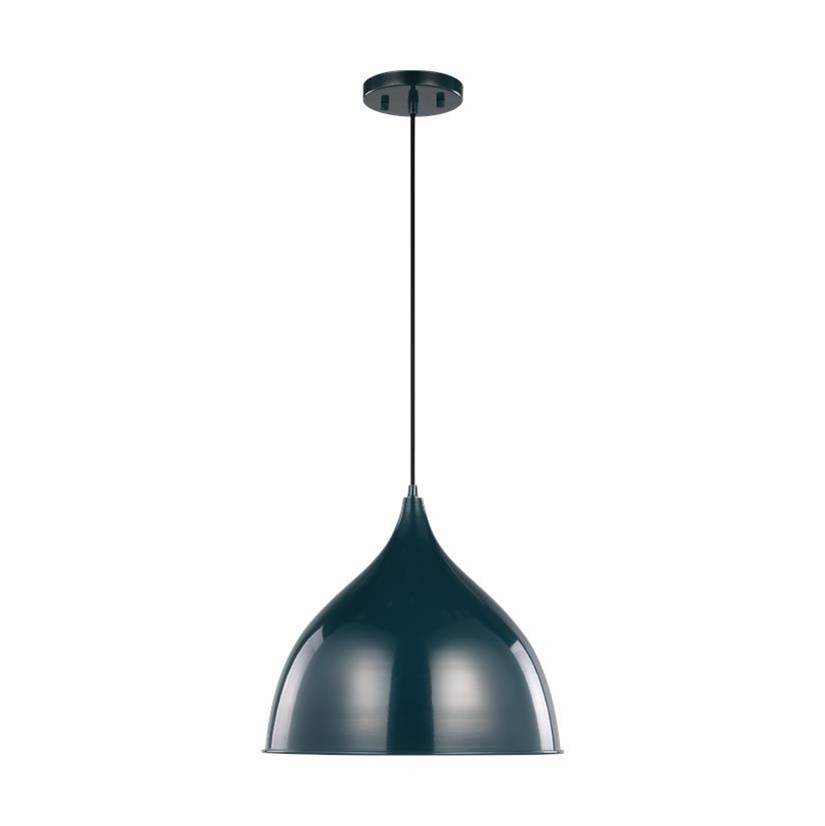 Generation Lighting Grant Industrial 1-Light Indoor Dimmable Ceiling Hanging Single Pendant In Dutch Blue Finish With Dutch Blue Steel Shade