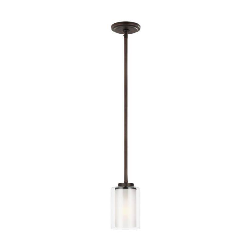 Generation Lighting Elmwood Park Traditional 1-Light Indoor Dimmable Ceiling Hanging Single Pendant Light In Bronze W/Satin Etched Glass Shade And Clear Glass Shade