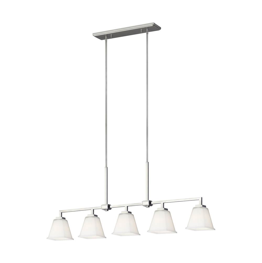 Generation Lighting Ellis Harper Classic 5-Light Indoor Dimmable Linear Ceiling Chandelier Pendant Light In Brushed Nickel Silver W/Etched White Inside Glass Shades